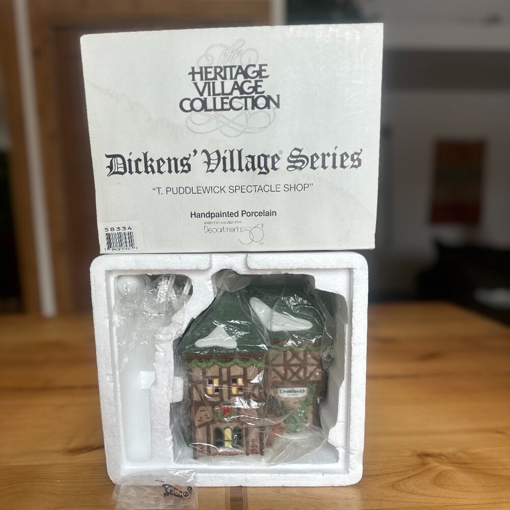 HERITAGE VILLAGE Dept 56 DICKENS' VILLAGE T. PUDDLEWICK SPECTACLE SHOP #58331